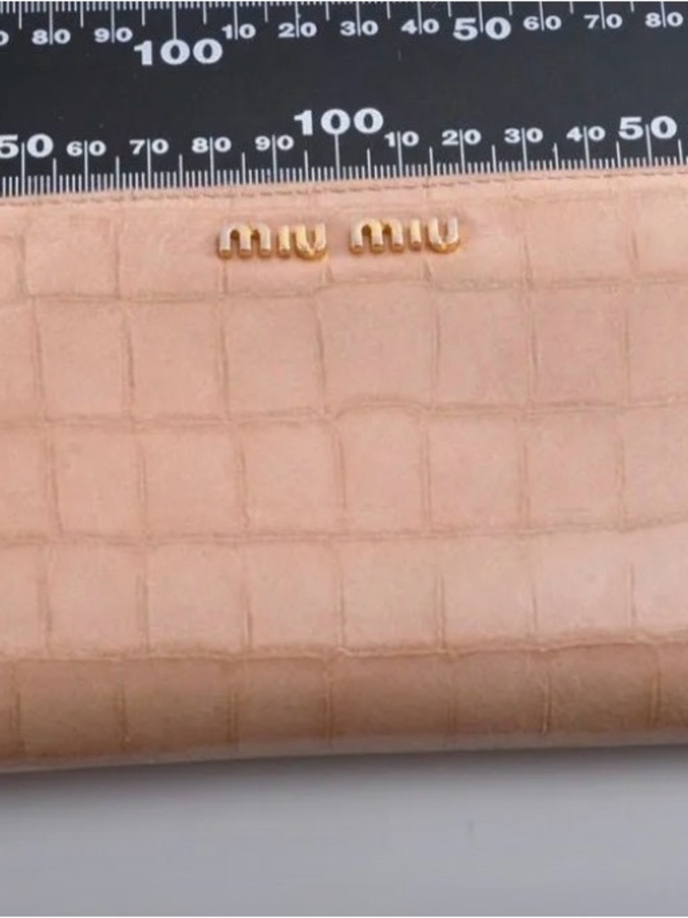 Miu Miu Peach Croc-Embossed Leather Wallet with Gold Logo